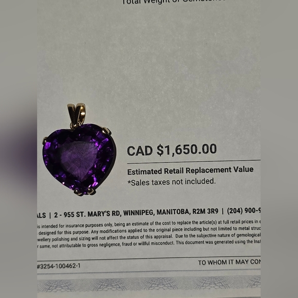 35.11ct Amethyst Classic Heart Pendant set in 14K Yellow Gold. Incl Appraisal - Picture 10 of 11